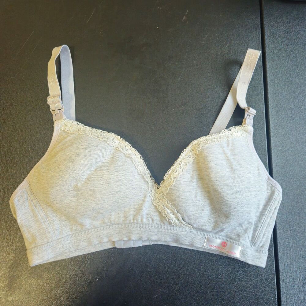 Momma's Shop Nursing Maternity Bra Grey Lace Comfy Women Large